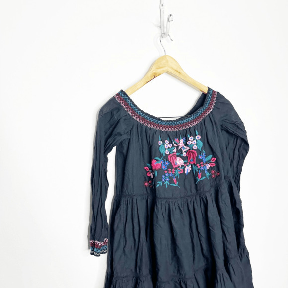 Free People Sun Beams Bardot Embroidered Dress black floral womens size small S - Picture 3 of 9